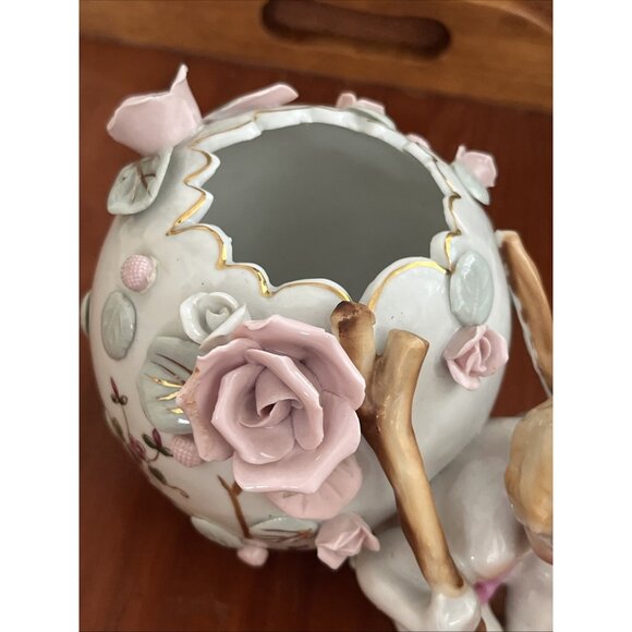 Thames Vintage Figurine Bone China Planter Art Nouveau Style Shabby Pink Rose - Picture 2 of 6